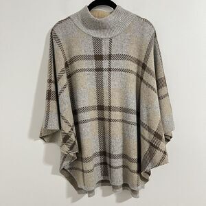 Note Di Anita Merino Wool Cashmere Poncho Sweater One Size Plaid Cape Dolman